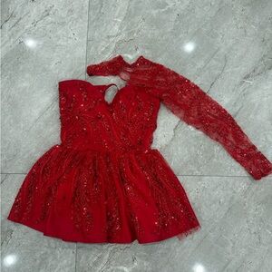 red custom made homecoming dress. adjustable corset top. s/m. worn one time